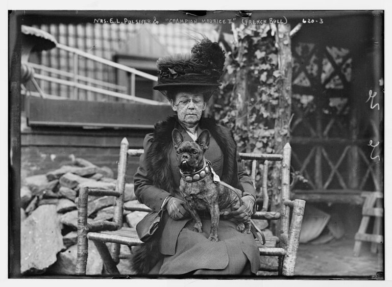Mrs. E.L. Pulsifer and her French Bulldog, Maurice, in 1905